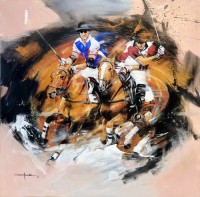 Shan Amrohvi, 36 x 36 inch, Oil on Canvas, Polo Painting, AC-SA-158